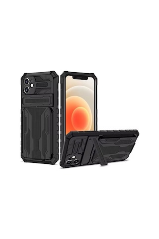 Teleplus Apple Uyumlu iPhone 11 Kılıf Kamera Korumalı Standlı Kartlıklı Armor Grade Kapak
