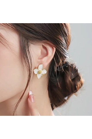 Bohemian Çiçek Desenli Küpe Altın Kaplama