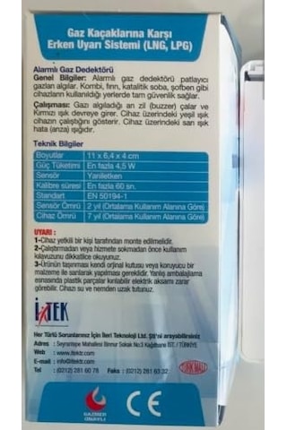 İtek Doğalgaz Ve Lpg Alarm, Ce Belgeli Ve Gazmer Onaylı, Selenoid Vana Uyumlu