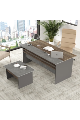 Yurudesign Vista AB Ofis Büro Masa Takımı Kahve-Beton-Antrasit VS