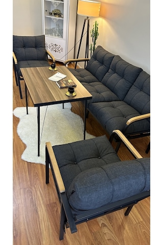 Modern Style Home Modern Sarıyer Balkon, Bahçe, Cafe - Metal Kanepe Koltuk Takımı - 3+1+1+masa Antrasit Modernk026 Antrasit