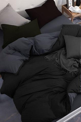 Çift Kişilik Nevresim Takımı Lastikli Çarşaflı Darkgrey Siyah Antrasit