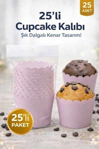 Cupcake Kalıbı & Kek Kapsülü & Muffin Kek Kalıbı & 25 Adet - Lila Kek Kalıbı Lila