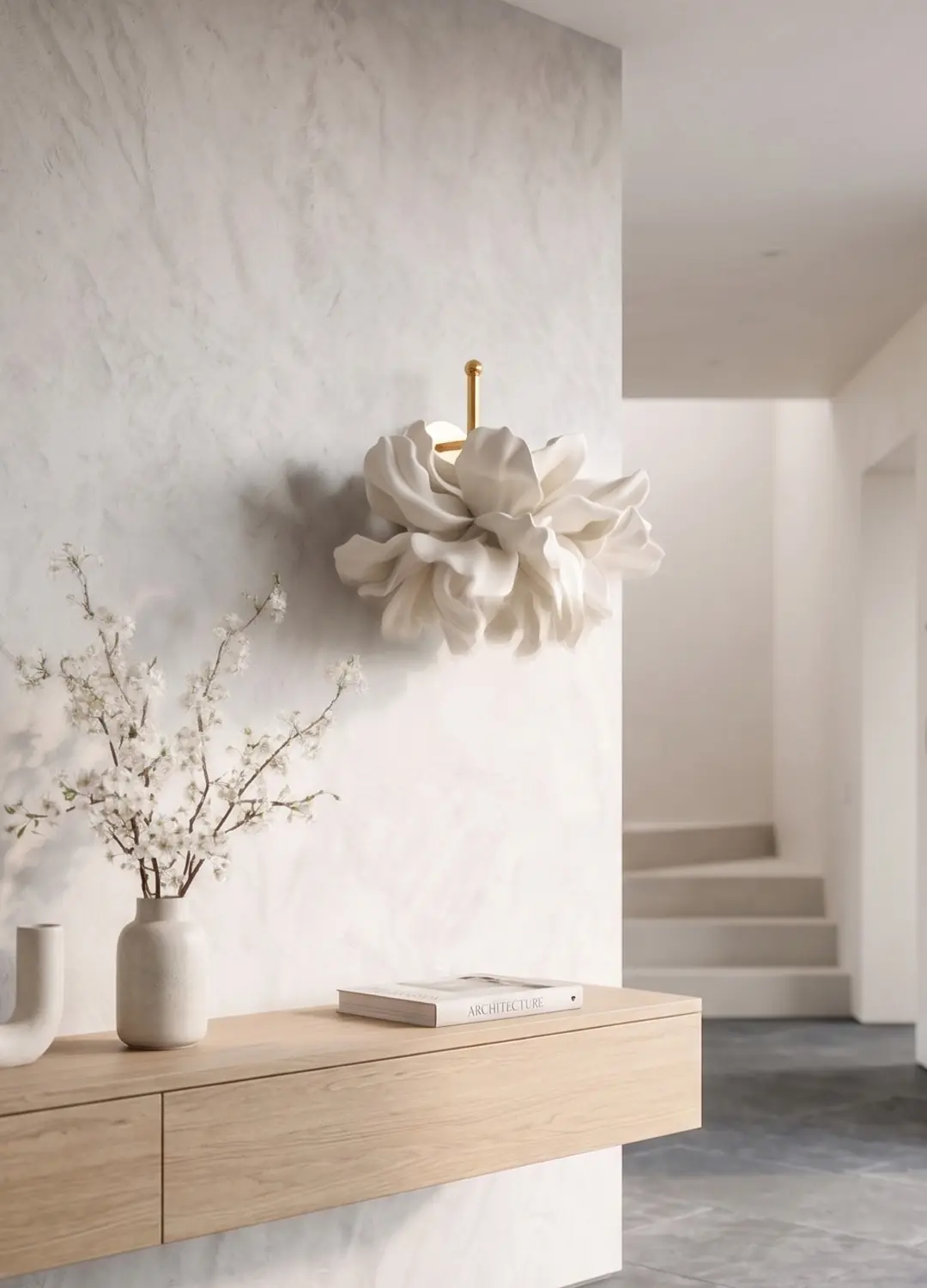Krem Atelier Eva Tasarım Kablolu Duvar Aydınlatması Aplik - Alt Parlak Gold
