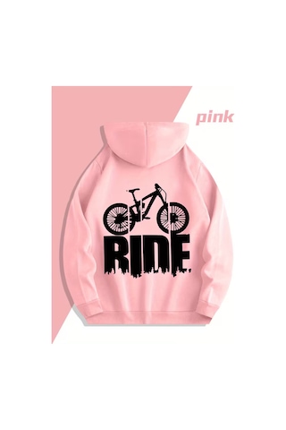 Nevermınd Sevgili Çift Kombin Hoodie 2'li Set Ride Baskılı Unisex Oversize 3 İplik Kapüşonlu Pembe Pembe