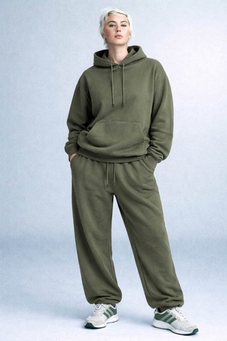 İçi Polarlı Kapşonlu Kadın Sweatshirt Hoodie Haki