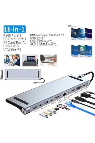 11/12-in-1 Type C Dock Usb C Hub 3.0 Splitter Çoklayıcı 4k Rj45 Sd/tf Vga Hdmı Uyumlu Dizüstü Bilgisayar
