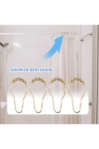 Kolay Kurulum Paslanmaz Duş Perdesi Kancaları Sürtünmesiz Paslanmaz Çelik - Duş Perdesi Çubukları İçin Kolay Kayan Duş Halkaları Cilalı Altın 12 Kanca Seti Altın