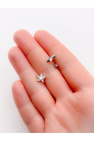Lexroo Full Zirkon Taşlı Yıldız Kıkırdak Helix Tragus Piercing 1adet Çok Renkli