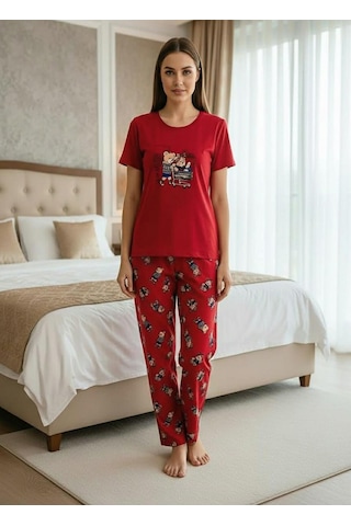 Mihra Kadın Compakt Penye Bisiklet Yaka Kısa Kol İnce Pijama Takımı 90784k - 1 Adet Kırmızı