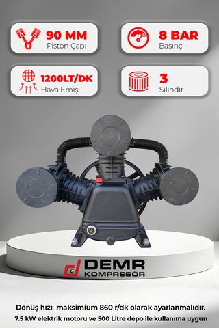 Kompresör Kafası Üç Piston 8 Bar Id3090