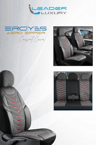 Volvo V40 Cross Country Station Wagon Uyumlu Lüx Deri Detaylı Keten Oto Koltuk Kılıfı Ön Arka Takım Erciyes Siyah 42301177