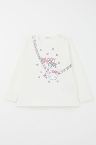 Breeze Kız Bebek Taytlı Takım Mutlu Tavşancık Baskılı Kalpli 9 Ay-3 Yaş, Ekru Ekru