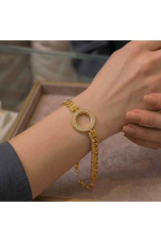 Kalın Zincirli C Eyreklik Takılabilir Tas Lı Bileklik Gold