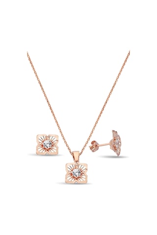 Zirkon Taşlı 925 Ayar Gümüş Rose Set - 67018002 Rose Gold