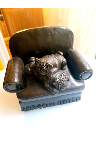 Omeniv Antika Ağır Döküm Köpek Pug Heykel Biblo Figür Damgalı