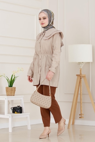 Sevitli Çift Yaka Dantelli Tunik-vizon-4980 Vizon