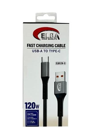 Elba Elb120-3 120w Usbc Type-c To Usb 1mt Siyah Örgülü Şarj Kablosu Data Veri