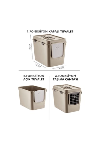 Pribor Hz-500 Xxl 3 Fonksiyonlu Açık / Kapalı Kedi Tuvaleti Ve Taşıma Çantası Bej 56 X 40 X 43 Cm