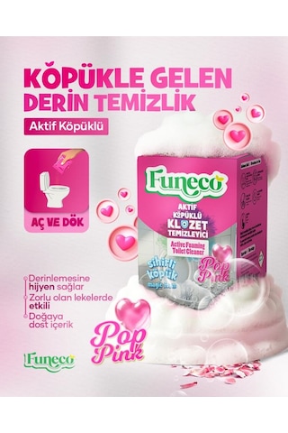 Funeco Pop Pink Klozet Tuvalet Wc Temizleyici, 1 Kutu-4 Paket, Yeni Nesil Aktif Köpüklü, Ekolojik