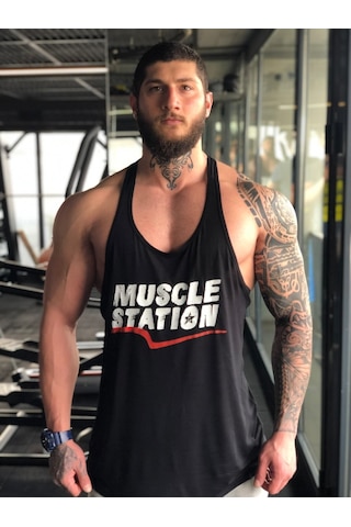 Muscle Station Musclestation Toughman Tank Black Workout Fitness Atlet