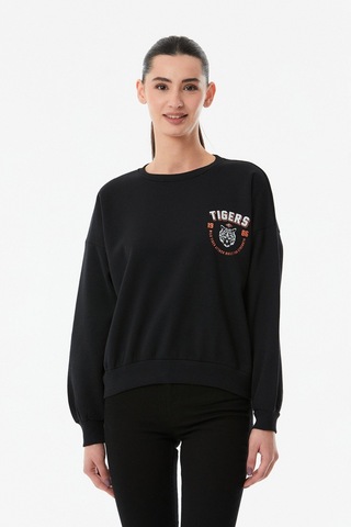 Fullamoda Tigers Baskılı Bisiklet Yaka Sweatshirt Siyah 24KGB890193113-Siyah