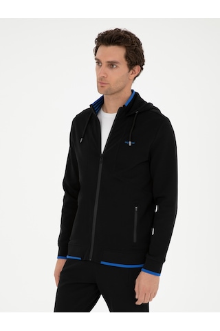 Siyah Regular Fit Kapüşonlu Sweatshirt