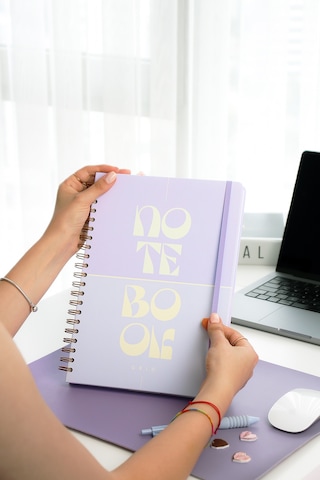 20x28 Spiralli Sert Kapak Lastikli Kareli Not Defteri Lila Lila