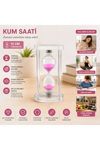 Küçük Boy Cam Standlı Kum Saati - 10 Cm Yükseklik - Dekoratif Süs Eşyası Çok Renkli