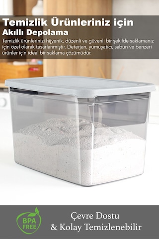 3'lü Mega Boy Deterjan Saklama Kutusu - Dikdörtgen Toz Tablet Deterjan Kutusu Antrasit 5,3 Litre Antrasit