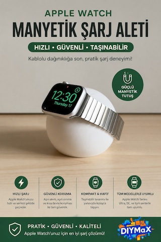Apple Watch Uyumlu Manyetik Şarj Standı Pratik Masaüstü Şarj Aparatı - Kirmizi