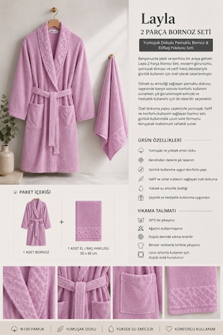 Layla 2 Parça Bornoz Seti Soft Unisex Bornoz Bornoz Erkek Bornoz Kadın Bornoz Hediyelik Sabahlık Çeyiz Pudra