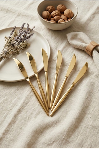 6'lı Lüks Gold Paslanmaz Çelik Yemek Bıçağı Seti 21 Cm Gold