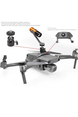 DJI Mavic 2 Pro için Gece Uçuş Zoomlu Fener Üst Lamba 360 Derece Dönüş