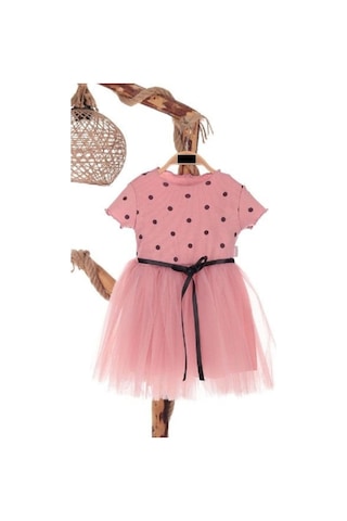 Puantiyeli Gül Kurusu Doğum Günü Ve Özel Günler İçin Kız Çocuk Tüllü Elbise 2-7 Yaş Aralığı Gül Kurusu Gülkurusu