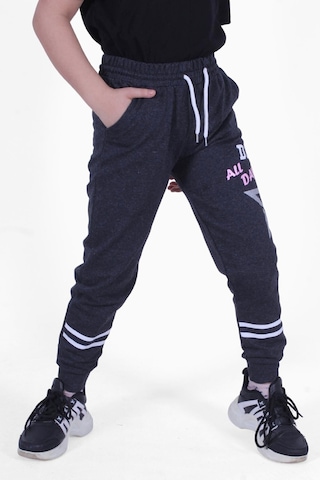 Fyk Kids All Day Yazı Baskılı Kız Çocuk Eşofman Altı Füme