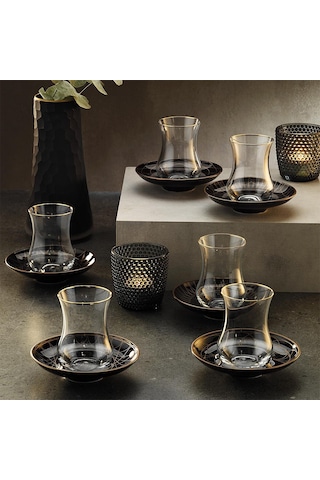 Sandro Moreno 1898 Davinci Siyah 12 Parça 6 Kişilik Çay Seti 150 Ml Siyah