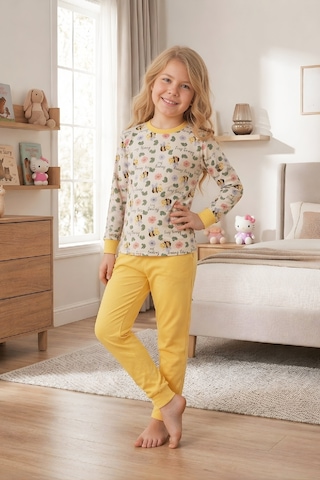 Modanino Kız ÇocukPamuk Pijama Takımı 4-11 Yaş 12628 Sarı