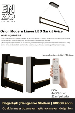 Orion Silver Lineer Led Sarkıt Avize Kumandalı Dim Edilebilir Aşağı Işık Doğal Işık