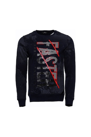 Wessi Lacivert Taşlı Baskılı Desenli Sweatshirt Lacivert