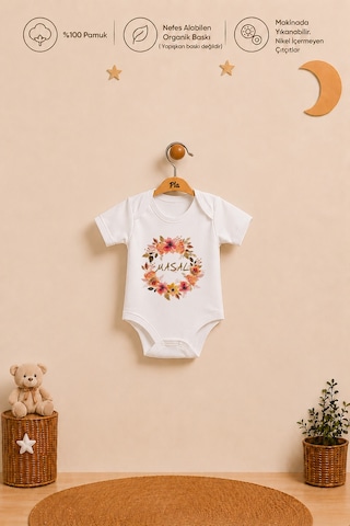 Pia Baby Kız Bebek İsme Özel Hediye Seti %100 Pamuk Body Yastık Kılıfı Ve Ham Bez Bebek Kıyafet Kesesi 2077bykyx Ekru