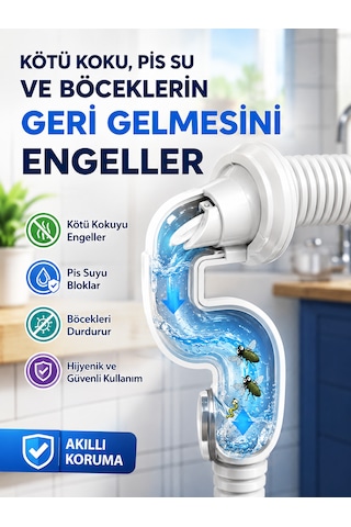 Ø50 Lavabo Gideri Çekvalfli Koku Ve Böcek Önleyici Adaptör Beyaz