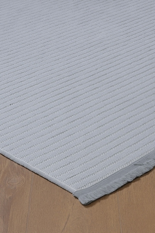 Açık Gri Fitilli Desen Şönil Kilim Makinede Yıkanabilir Kaymaz Taban Halı Yolluk A.gri