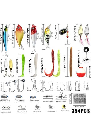 Valkyrie 354 Parça Balık Olta İğne Yem Seti Rapala Kurşun İğne Silikon Kaşık Çantalı Komple Set