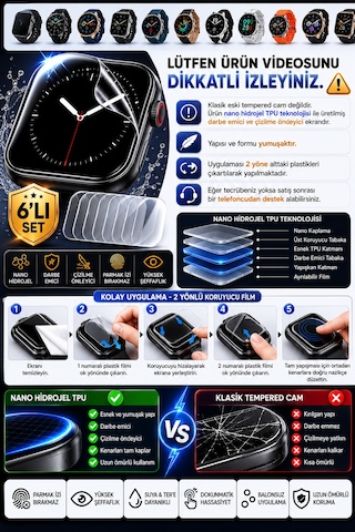 Samsung Galaxy Watch 3 41mm Uyumlu Şeffaf Parmak İzi Bırakmaz 6'lı Ultra Set Nano Hidrojel Darbe Emici Ekran Koruyucu
