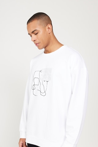 AC&Co / Altınyıldız Classics ERKEK BEYAZ Oversize Fit Geniş Kesim Bisiklet Yaka Baskılı Rahat Sweatshirt Beyaz