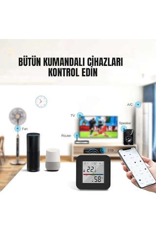 Akıllı Tuya Kumanda 3 İn 1 Isı ve Nem Göstergeli Ekranlı