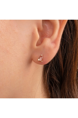 Altın Küpe - 14 Ayar Altın Damla Desenli Zultanit Taşlı Küpe Sarı