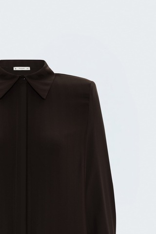 Sateen Çizgi Desenli Gömlek - Bitter-137843 Koyu Kahverengi