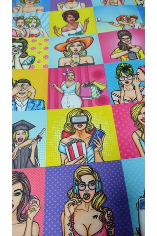 Renkli Karışık Popart Kızları Desenli Dijital Baskılı Kumaş